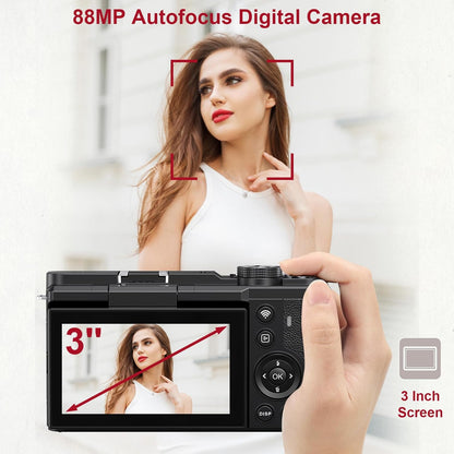 Digital Camera Wifi - 8K 88MP Cameras for Photography - 18X Zoom Vlogging Camera for Youtube with 3" 180° Flip Screen- UHD Autofocus Video Camara with Lens Hood 64GB Card