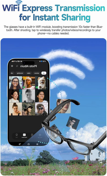 AI Smart Glasses with 800W Camera and 1080P Video, Bluetooth Connectivity, UV Protection, and Anti-Blue Light Features for Daily Use