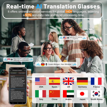 AI Smart Glasses with 8MP HD Camera, 3600mAh Charging Case, Anti-Shake Video Recording, and Voice Assistant for Travel and Business Vlogging