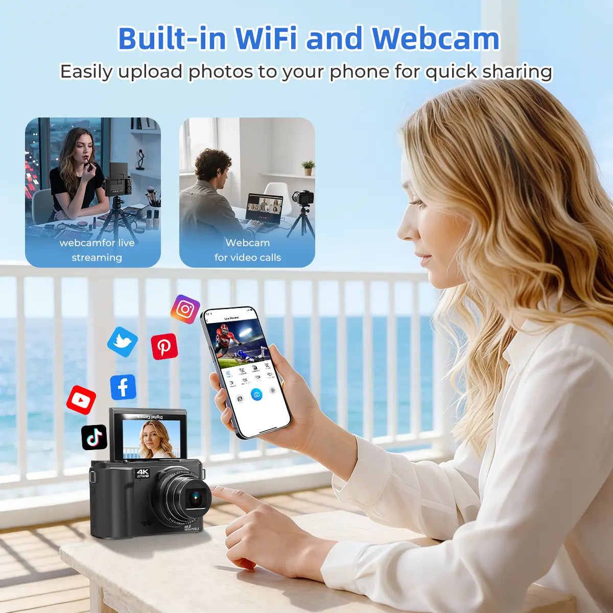 WIKICO 24X Optical Zoom Digital Camera for Photography, 4K 88MP Vlogging Camera for Youtube with 3" 180° Flip Screen, Point and Shoot Cam with 32GB Micro SD Card for Beginner Recording Recording,Summerwins