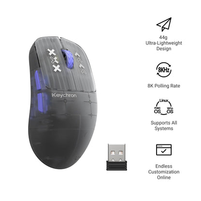 「New」Keychron G3 Wireless 8K Mouse ️ Carbon Fiber & Semi-Transparent Editions | 42G Super Light | Flagship 3395 Sensor | 8000Hz Polling Rate | High Profile Ergonomic Gaming Mouse | Pro-Grade Wireless Desktop Upgrade