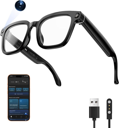 AI Smart Glasses with HD 1080P Camera, Video Recording, Photo Capture, and Real-Time Translation in 140+ Languages - Ideal for Travel and Business (Transparent Anti-Blue)