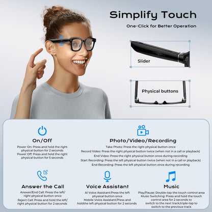 AI Smart Glasses with HD 1080P Camera, Video Recording, Photo Capture, and Real-Time Translation in 140+ Languages - Ideal for Travel and Business (Transparent Anti-Blue)