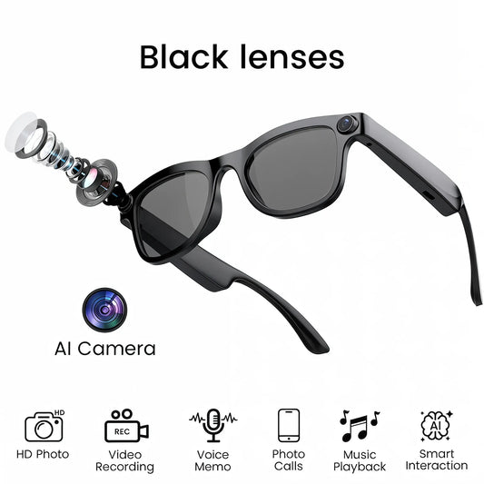 Gemirels Wireless Wearable AI Smart Camera Glasses - HD Anti-Shake Recording, Real-Time Translation, Bluetooth Audio & Calls, 1-Touch Capture for Outdoor Travel, Daily Use Fathersdaygift, Camera Smart Sunglasses, Smart Music Glasses