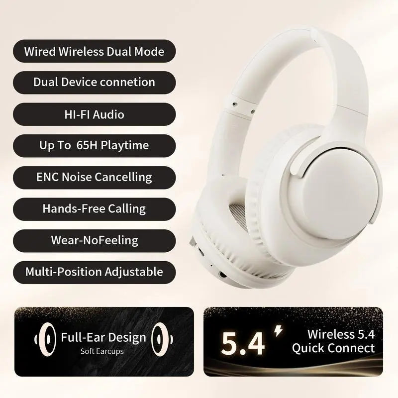 MOKATA Electronic Wireless Bluetooth Headphones, Over-Ear, Deep Bass, Hi-Fi Stereo, 65 Hours Playback Time, Foldable and Lightweight with Microphone, Black, Wireless Audio Headphones