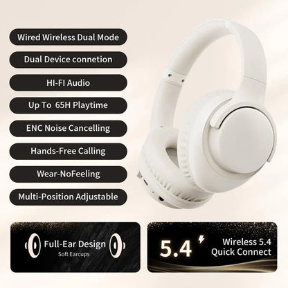 MOKATA Electronic Wireless Bluetooth Headphones, Over-Ear, Deep Bass, Hi-Fi Stereo, 65 Hours Playback Time, Foldable and Lightweight with Microphone, Black, Wireless Audio Headphones