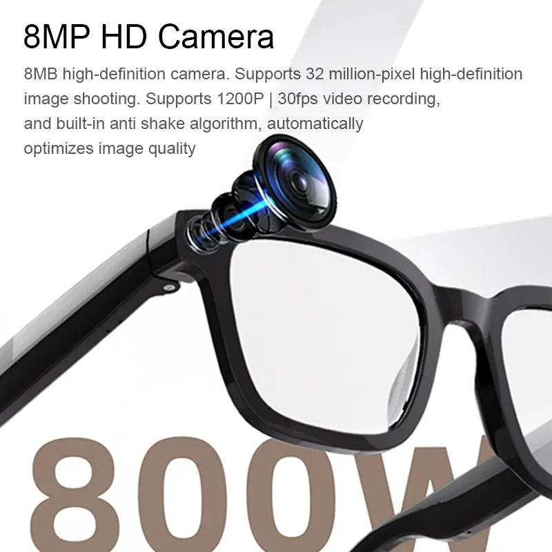 Smart AI Glasses with 8MP Camera, 1200P HD Video & Photo Capture Wearable for Travel, Real-Time Translation Support, Recording Glasses with AI Voice Assistant, Open-Ear Audio, Object Recognition, Bluetooth， Photochromic Lenses