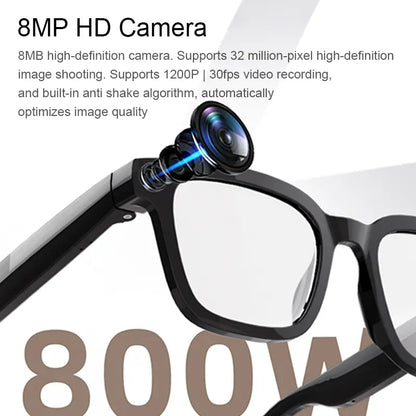 Smart AI Glasses with 8MP Camera, 1200P HD Video & Photo Capture Wearable for Travel, Real-Time Translation Support, Recording Glasses with AI Voice Assistant, Open-Ear Audio, Object Recognition, Bluetooth， Photochromic Lenses