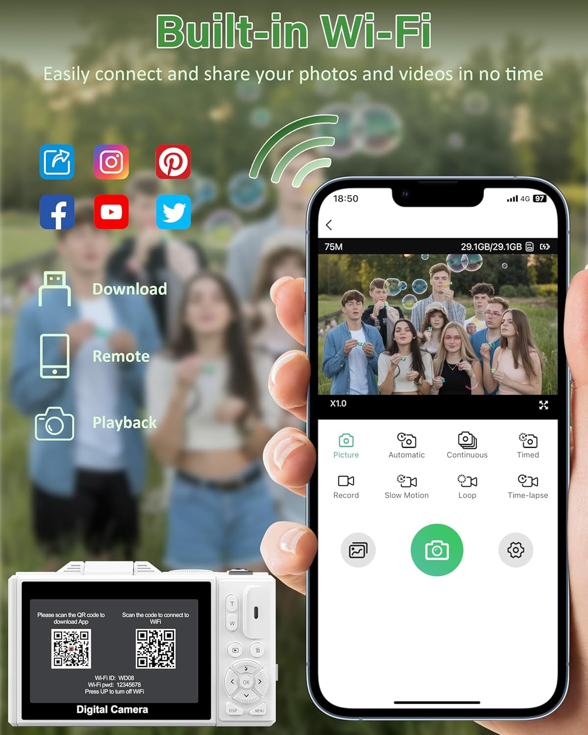 5K Digital Camera for Photography, 75MP Wifi Vlogging Camera for Youtube with 3" 180° Flip Screen, 18X Zoom UHD Autofocus Video Camara with 32GB SD Card