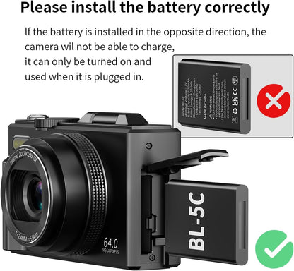 4K Digital Camera for Photography, 64MP Vlogging Camera for Youtube with 3" 180° Flip Screen, 18X Digital Zoom Point and Shoot Camara with 32GB Micro SD Card for Beginner (Black)