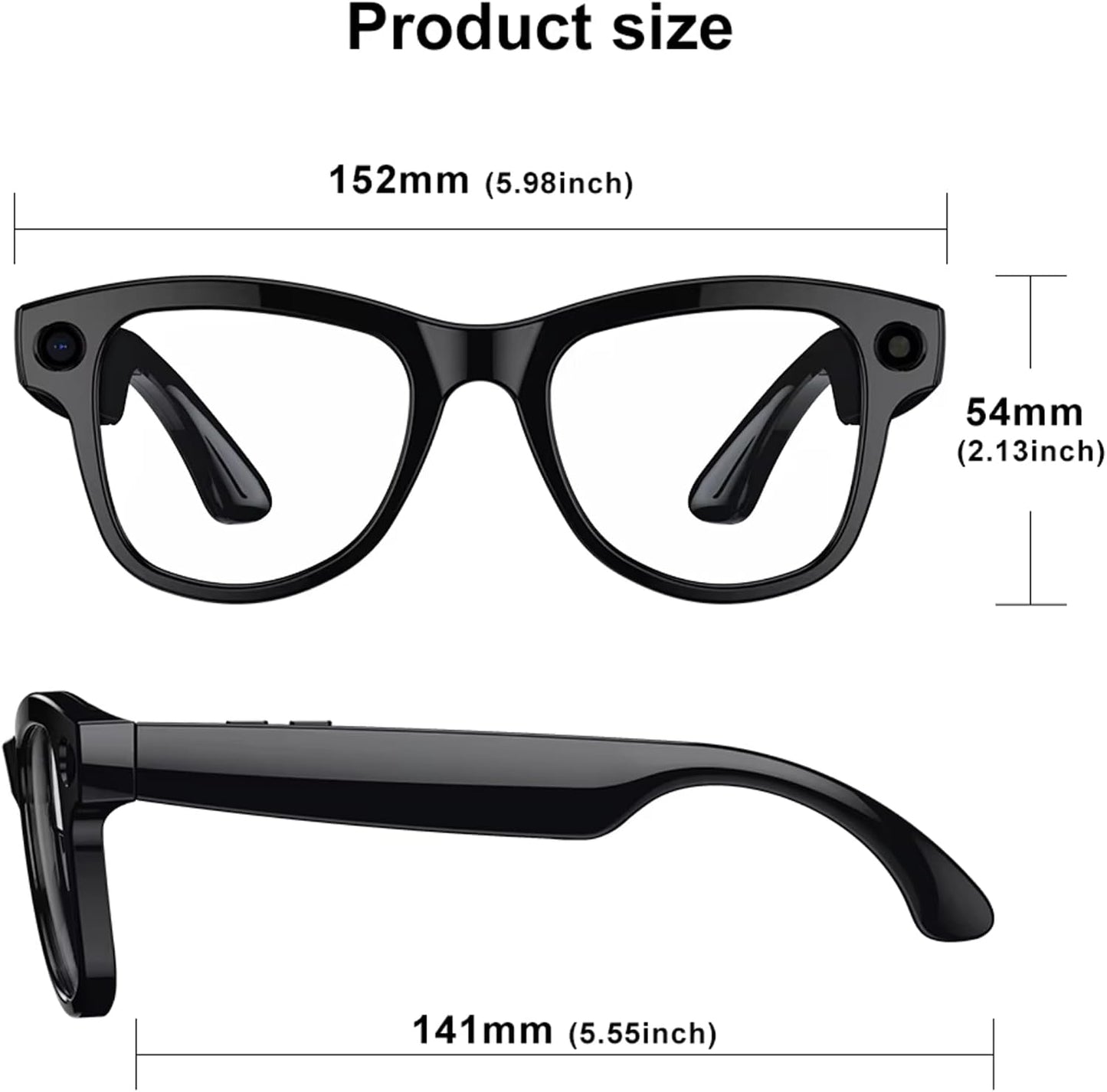 AI Smart Glasses 4K HD Camera, BT Call 800W Anti-Shake Camera Glasses with Video Recording Dual Mic Simultaneous Interpretation/Gpt Identify Objects with Charging Case and Replaceable Lenses